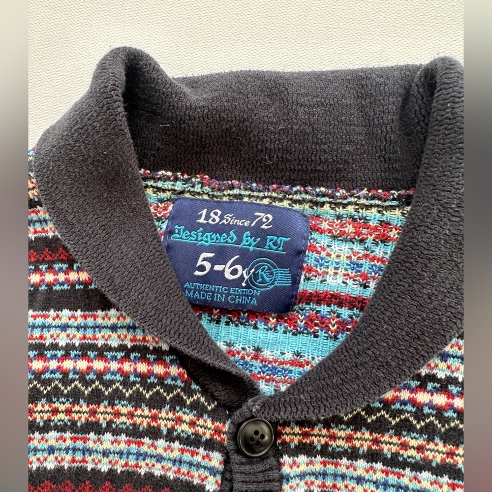 Collar Cardigan - Stripped - Blue/Red - Size 5-6T - Picture 3 of 5